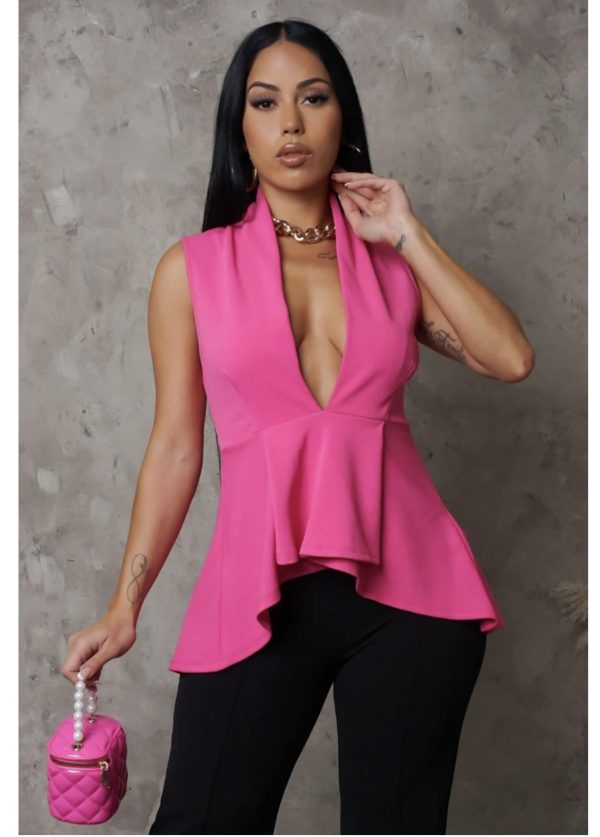 DEEP PLUNGE TOP-FUCHSIA